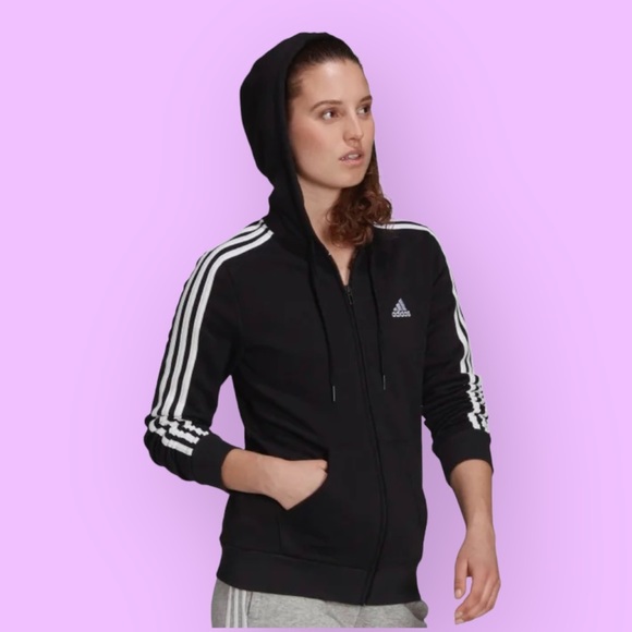 ADIDAS Essentials Fleece 3-Stripes Full-Zip Hoodie. Women’s L - Picture 2 of 6